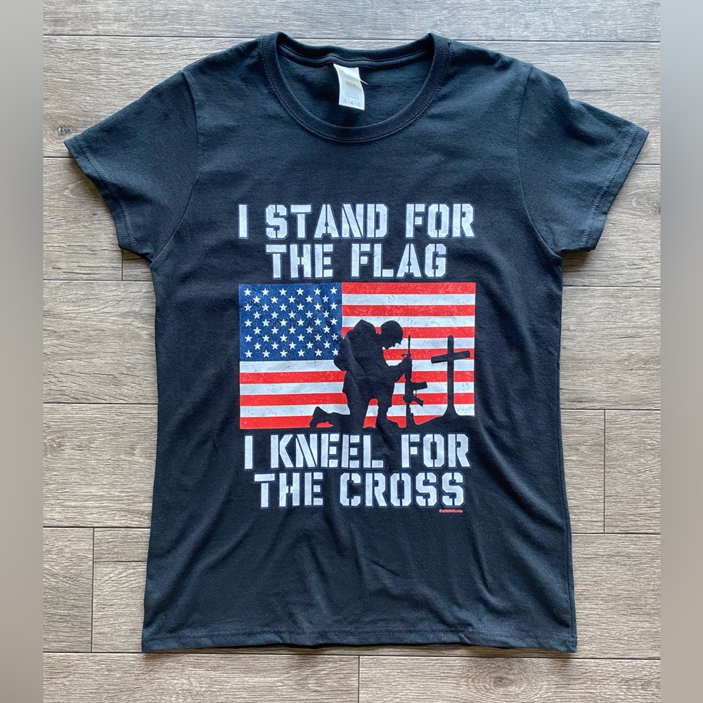 Woman’s Patriotic T-Shirt ‘I Stand For The Flag’ Black T-Shirt